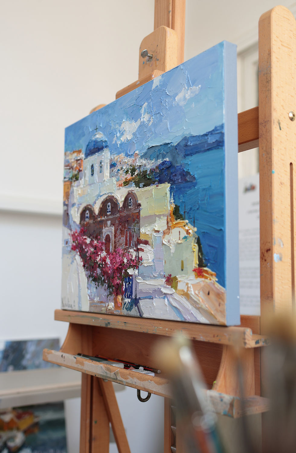 Thumbnail: Impasto landscape oil artwork featuring Santorini architecture