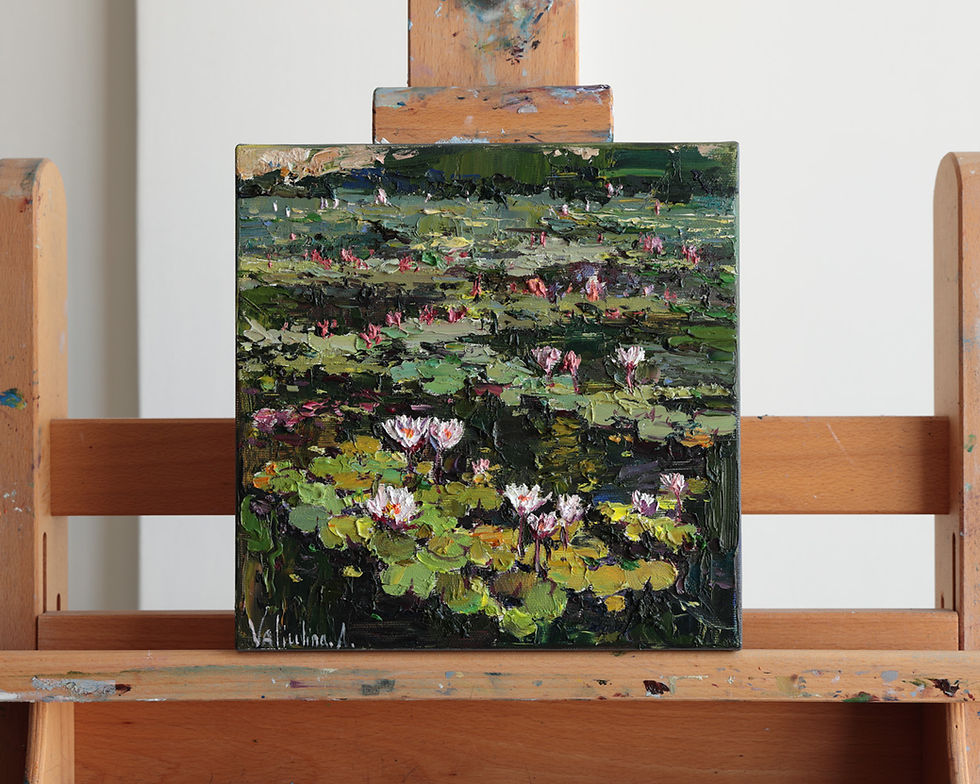Thumbnail: Palette knife painting of blooming water lilies