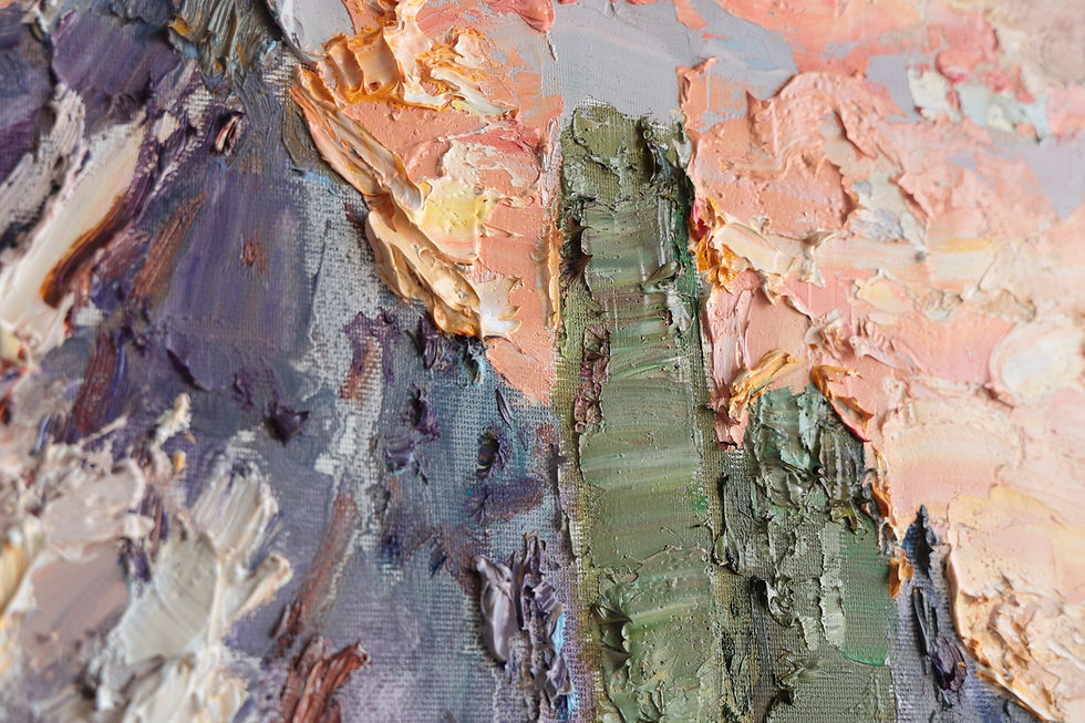 Thumbnail: Close-up of impasto flowers, cactus, and warm evening light in original painting