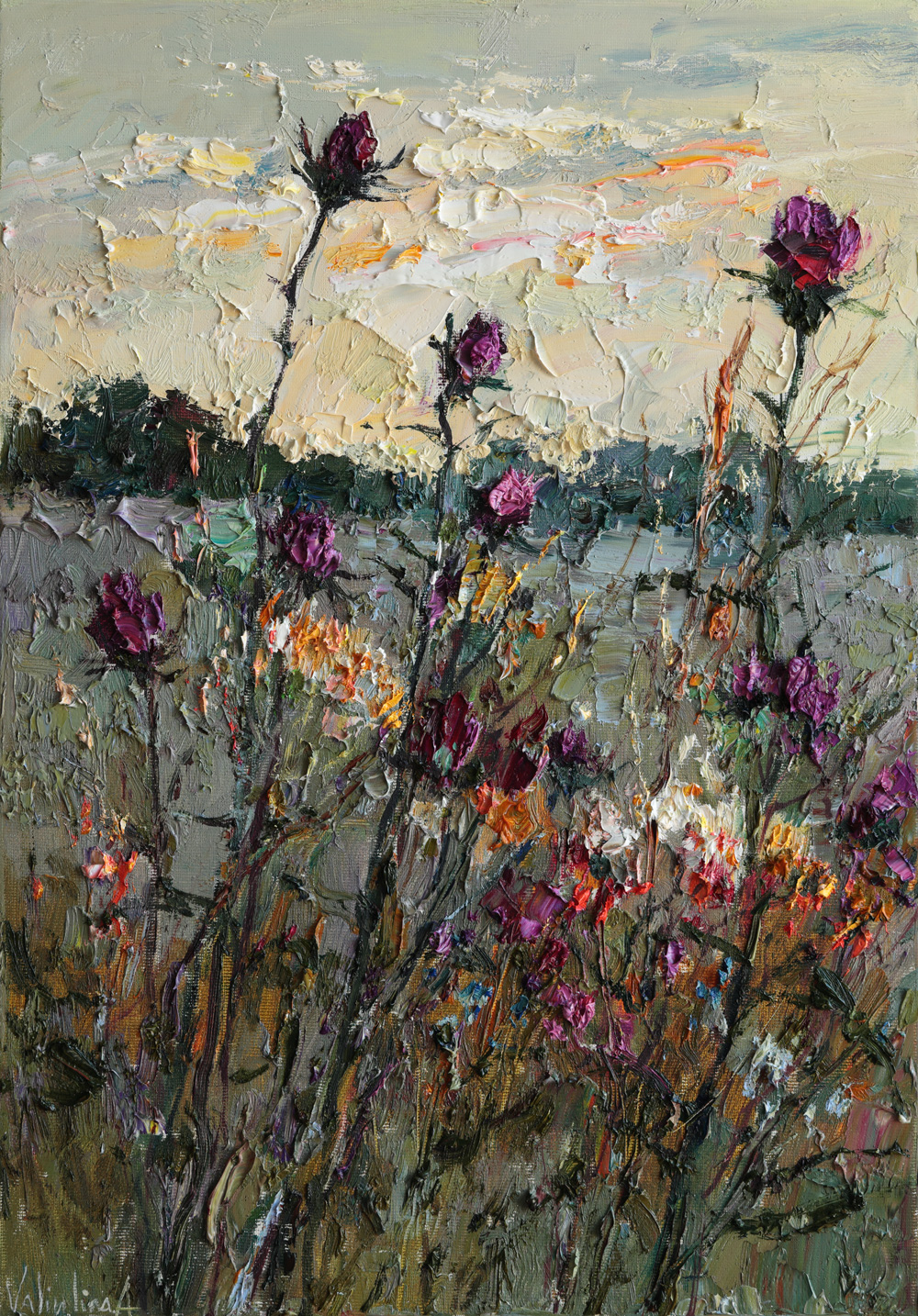 Impressionist wildflower meadow painting created with rich impasto textures.
