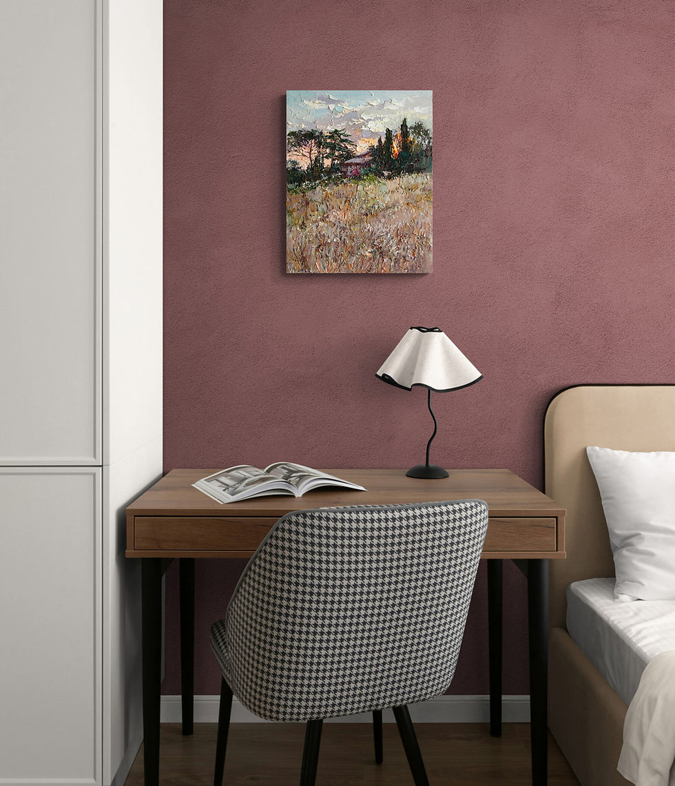 Thumbnail: Sunset landscape artwork styled in elegant interior