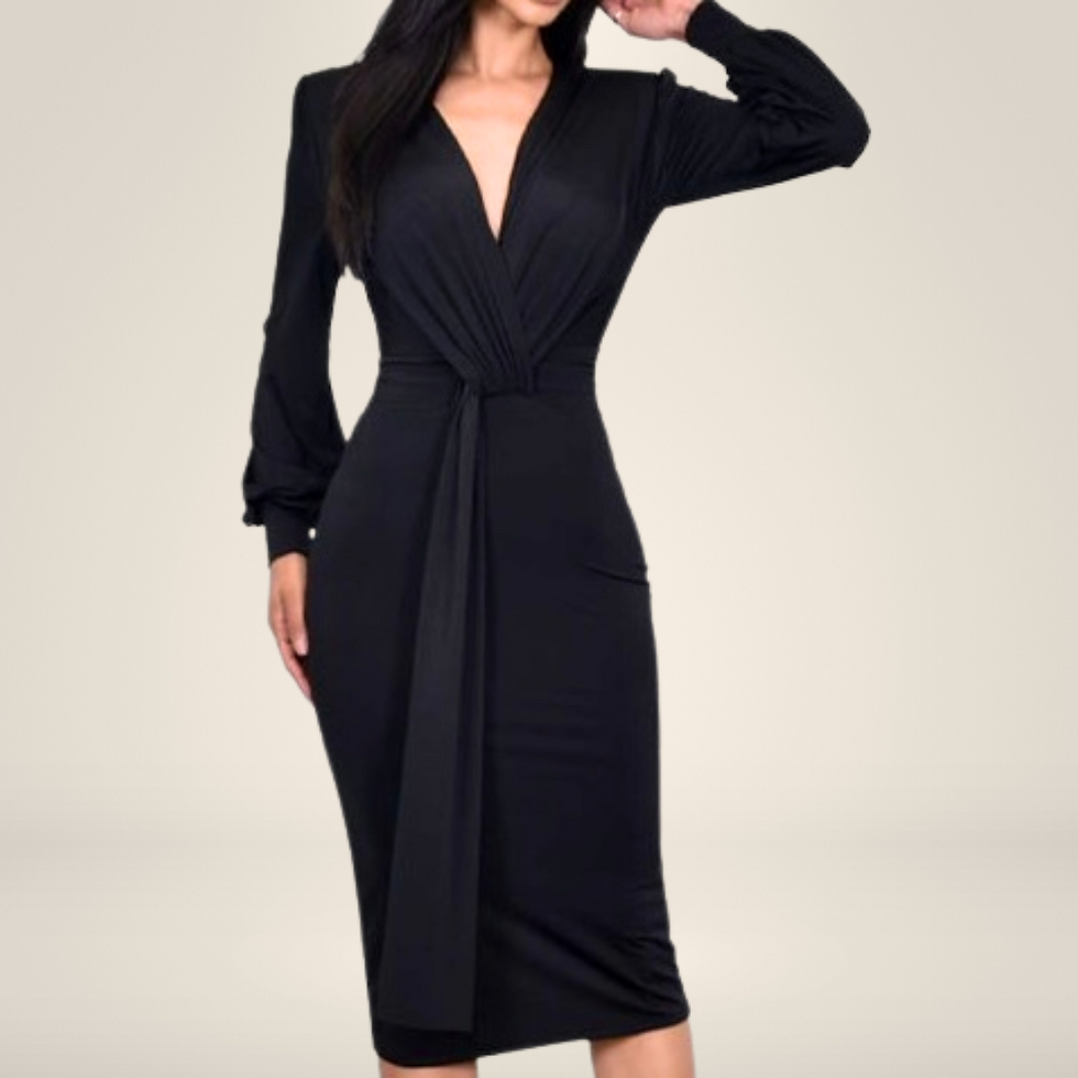 Renee Ruche Midi Dress - Black
