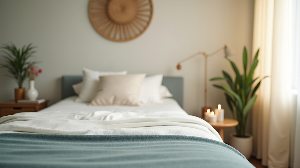 Close-up view of a therapy room with calming decor