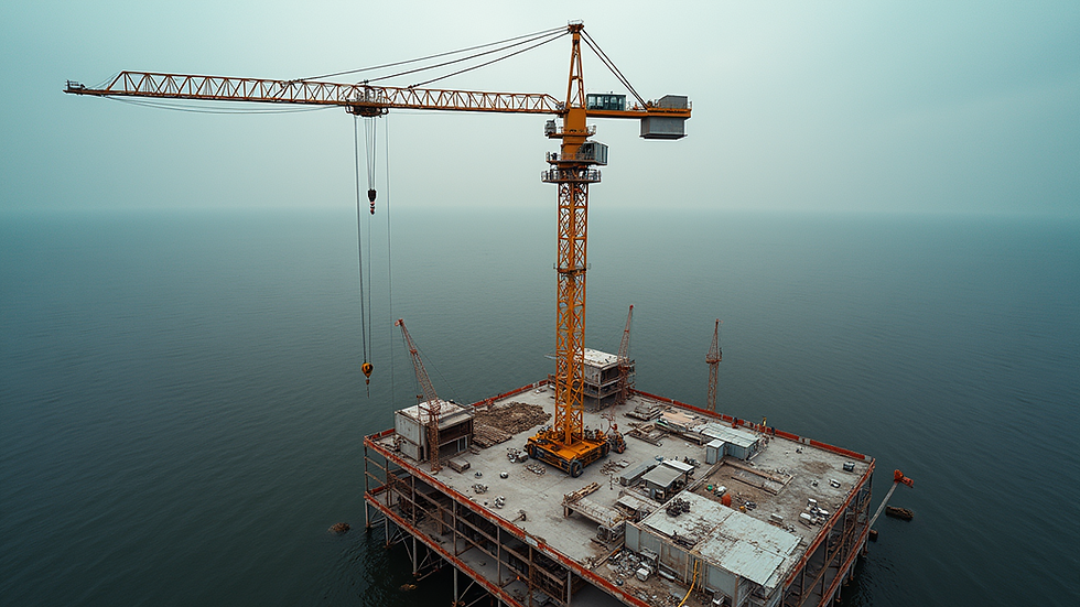 High angle view of a tower crane lifting materials on a construction site