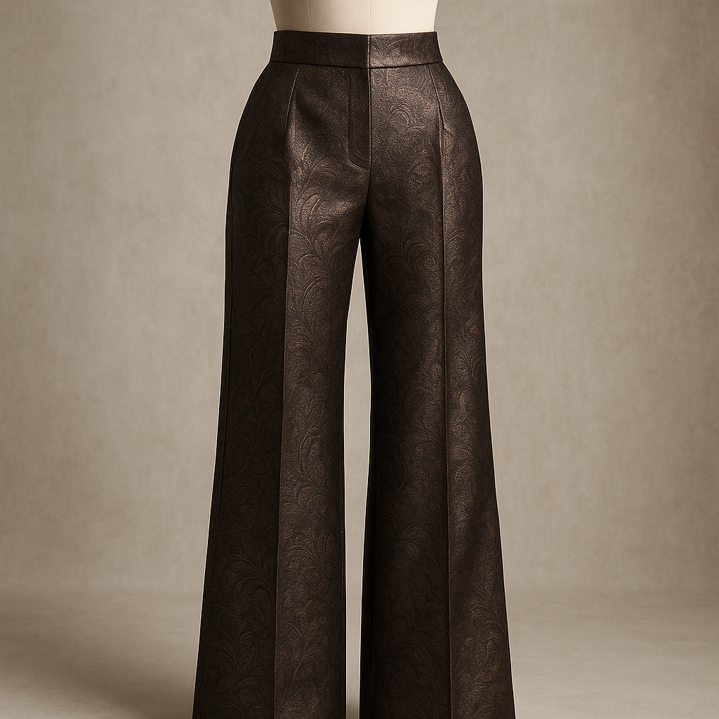 ジャカードに“最高級の陰影”—ハイウエスト・フレアトラウザー