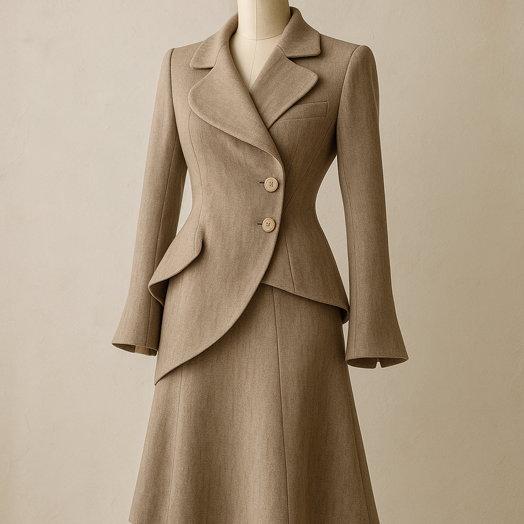 曲線で仕立てるエレガンス—スカルプテッド・テーラード（トープ／セットアップ対応）