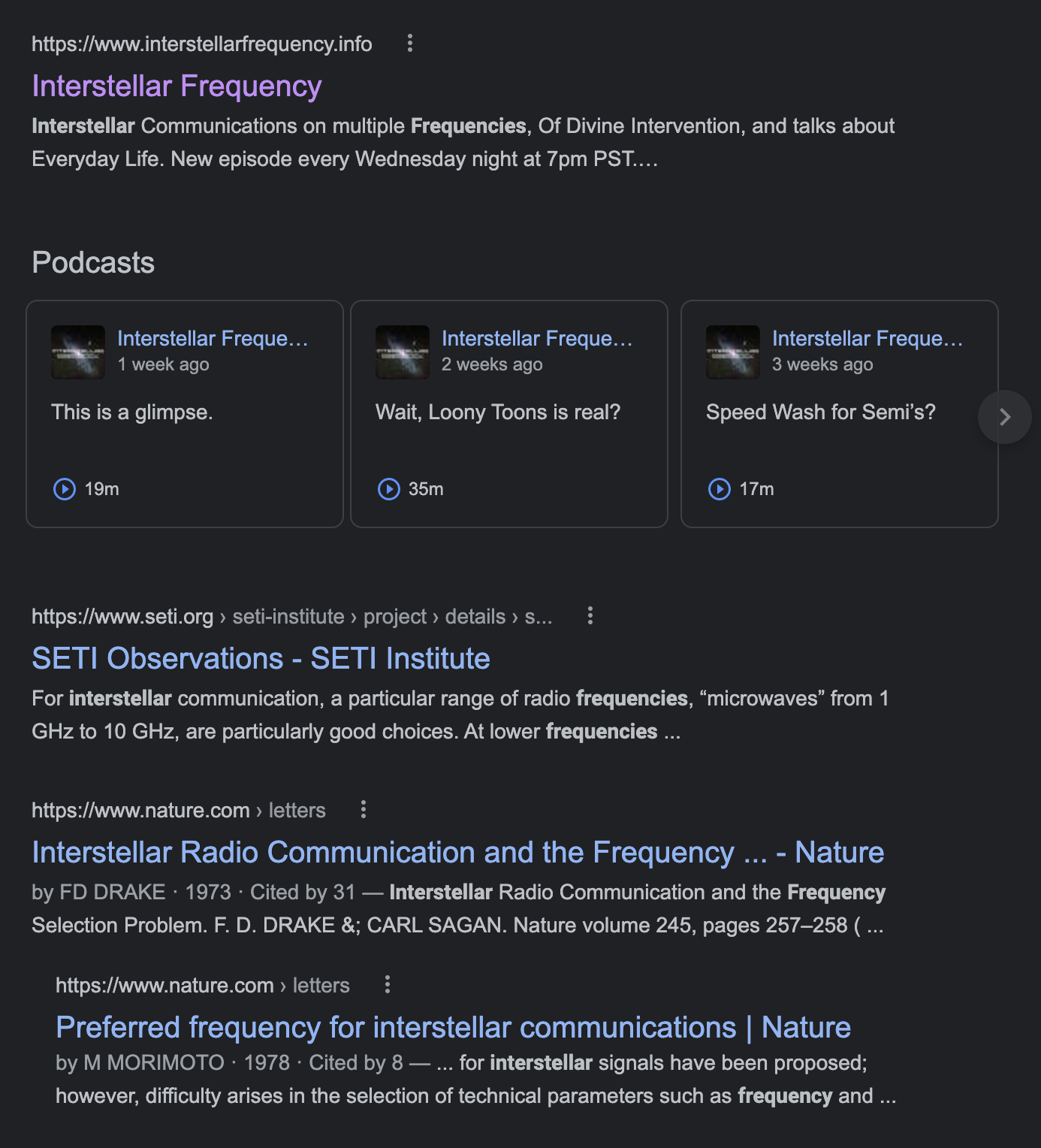 Interstellar Frequency content media