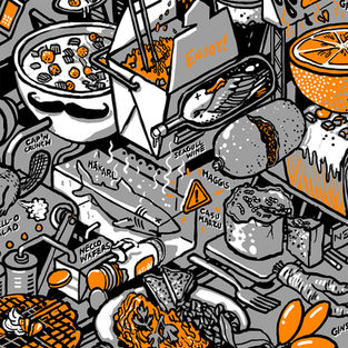 Titled "Brain Food", this illustration was commissioned by awesome trivia podcast Good Job Brain! 