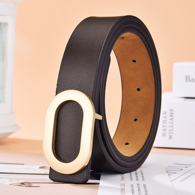 Miniatura: Belt For Women Round Square Buckle Pin Buckle Jeans Black Belt Chic Luxury Brand