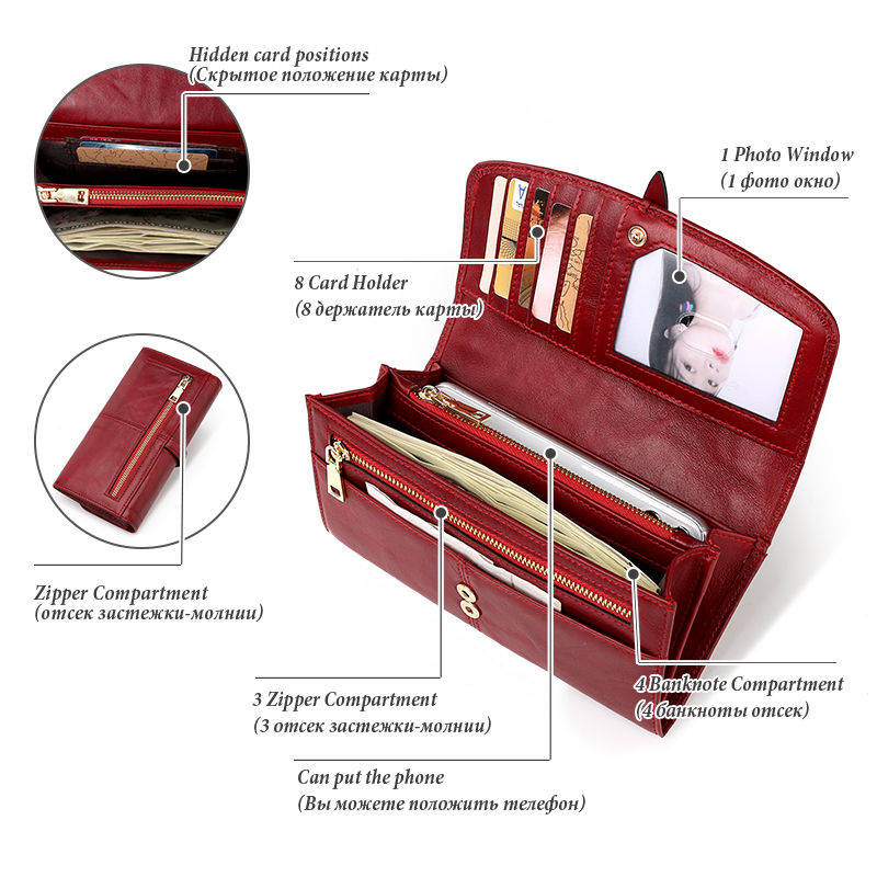 Miniatura: Women's Genuine Leather Wallet Classic Long Wallets with Zipper Coin Purse RFID 