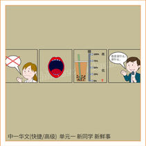 Guess the Chinese Idiom  (成语 chengyu) represented by images of woman not speaking, mouth, sugar level, & man speaking. This chengyu is from 单元一 新同学 新鲜事 of Sec 1 Express/Higher Chinese textbook《华文伴我行》.