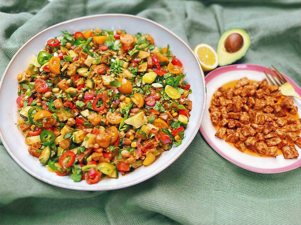 Tex-Mex Inspired Bean Salad with Tempeh Croutons