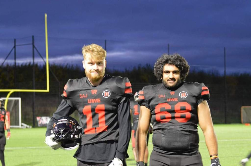 Billy and Amrit representing UWE Bullets American Football Team
