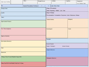 A glimpse inside my ADHD friendly clinical note template, where color coding, structured sections, and an unreasonable number of boxes somehow create order out of the chaos. It may look like a conspiracy board to someone else, but to my brain, it makes perfect sense.