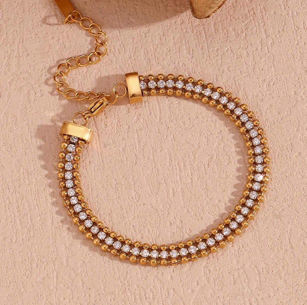 Thumbnail: Multilayer Zircon Beaded Chain Gold Plated Bracelet
