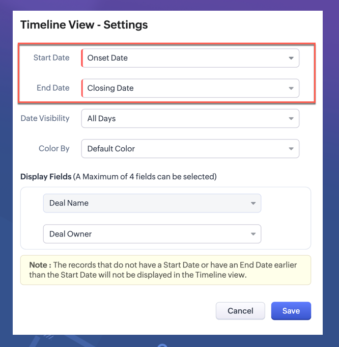 選擇時間範圍,圖片來源:Zoho CRM