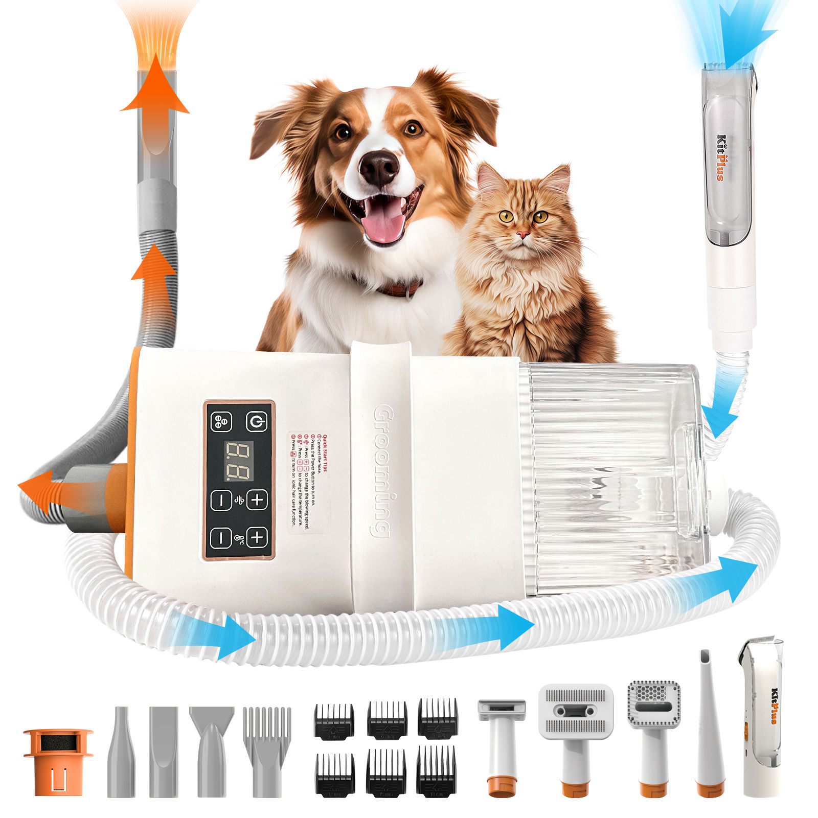 3-In-1 Dog Grooming/Drying Vacuum,Rechargeable Trimmer,Suction,2L Large Capacity