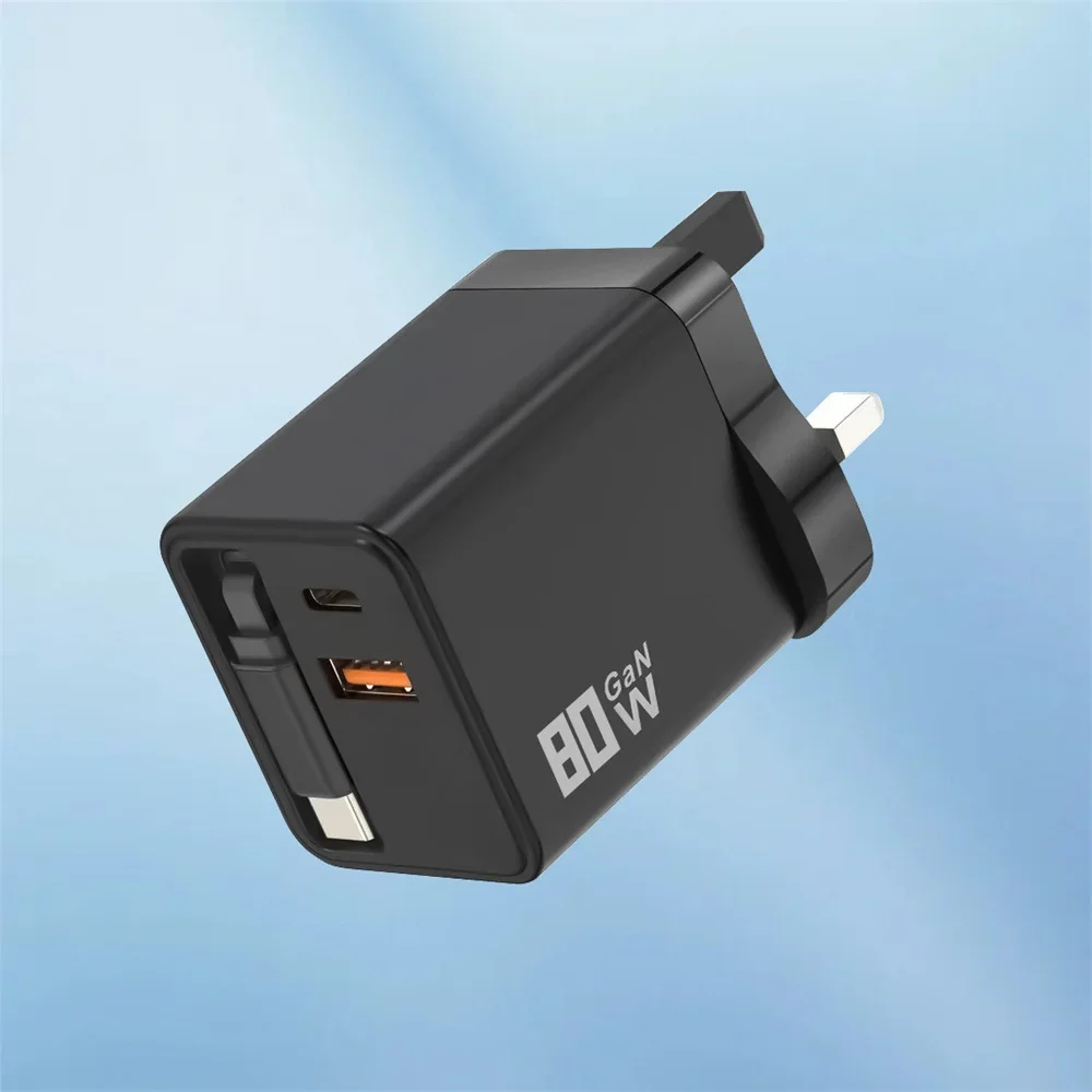 80W GaN Fast Charger | Magnetic Retractable USB-C Cable | Travel Adapter