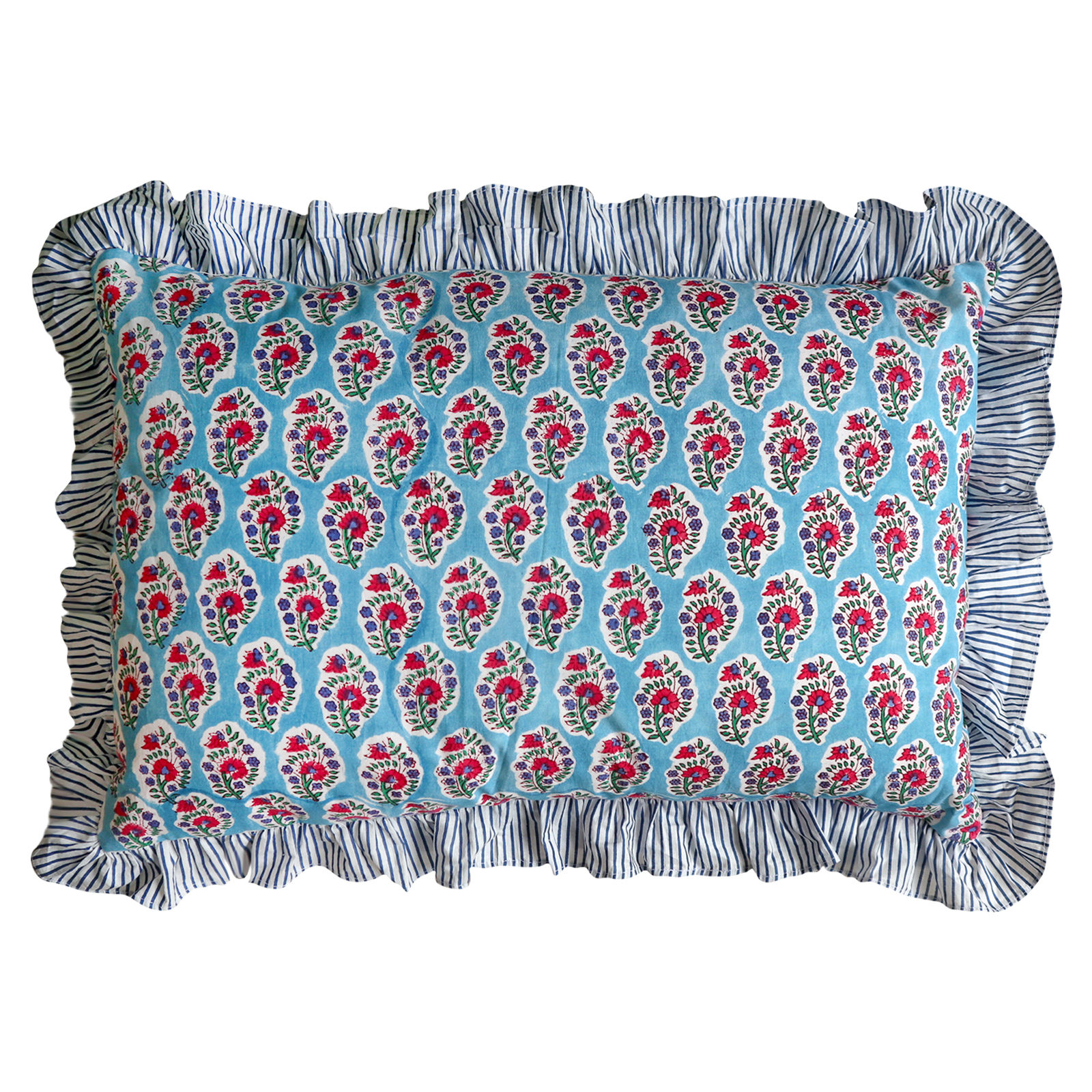 Block Printed Frilled Cushion