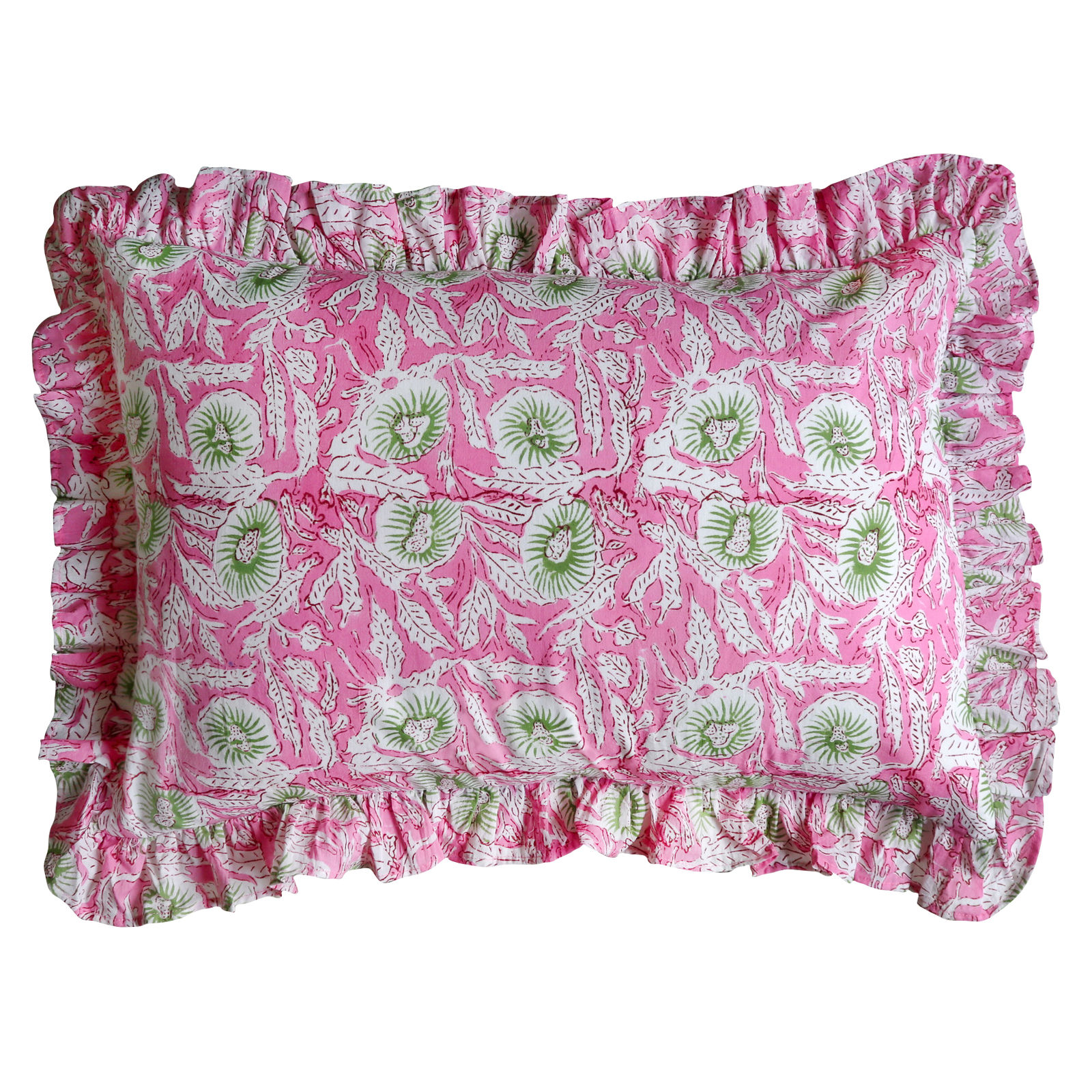 Block Printed Frilled Cushion