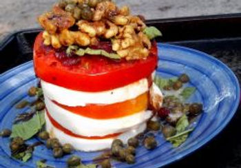 Fresh Mozzarella with Balsamic Drizzle and Walnuts