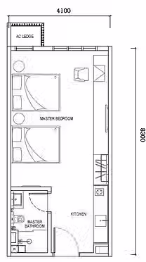 366 sqft Studio
