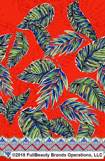 Tropical leaves pattern on red background
