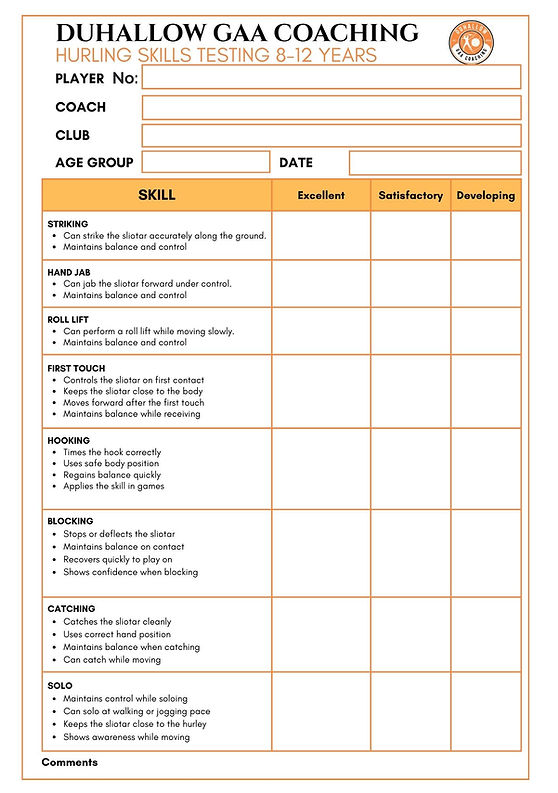 _DUHALLOW GAA HURLING SKILLS TEST 8-12