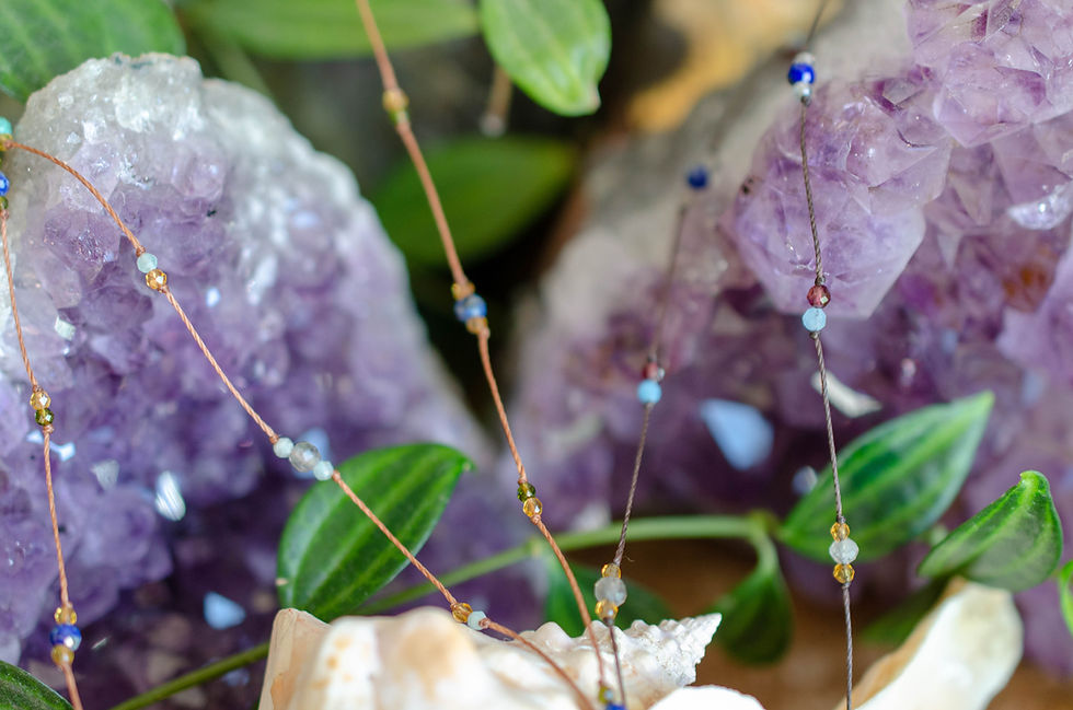 Miniatura: Collier ras de cou minimaliste en macramé perlé 6mm