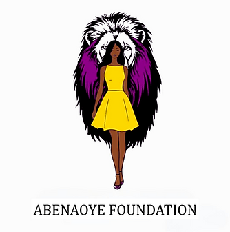 A black woman in a yellow dress standing in front of a lion. LOGO
