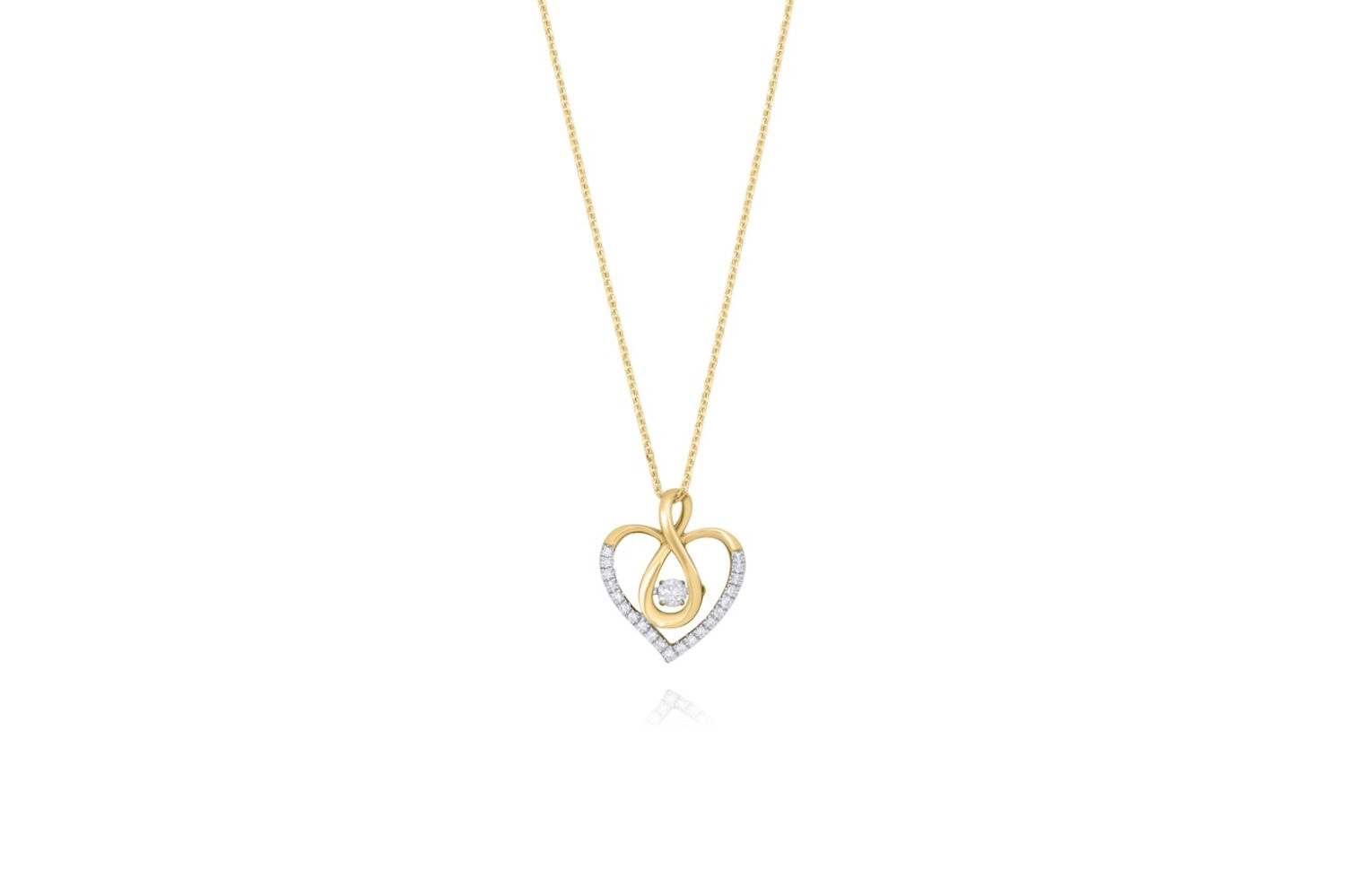 .30 CTW Dancing Diamond Heart Pendant Necklace in 14K Yellow Gold