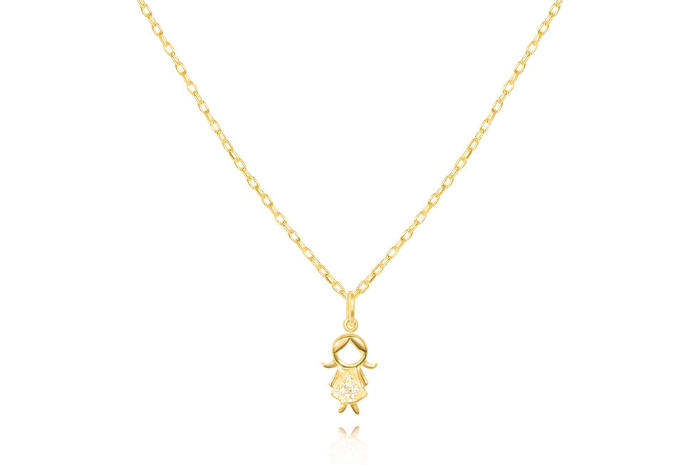 14K YELLOW GOLD DIAMOND ¨GIRL¨ PENDANT NECKLACE