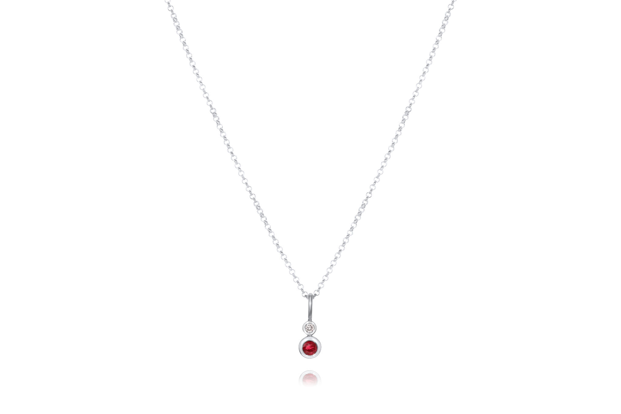 14K WHITE GOLD DIAMOND AND RUBY DROP CHARM NECKLACE
