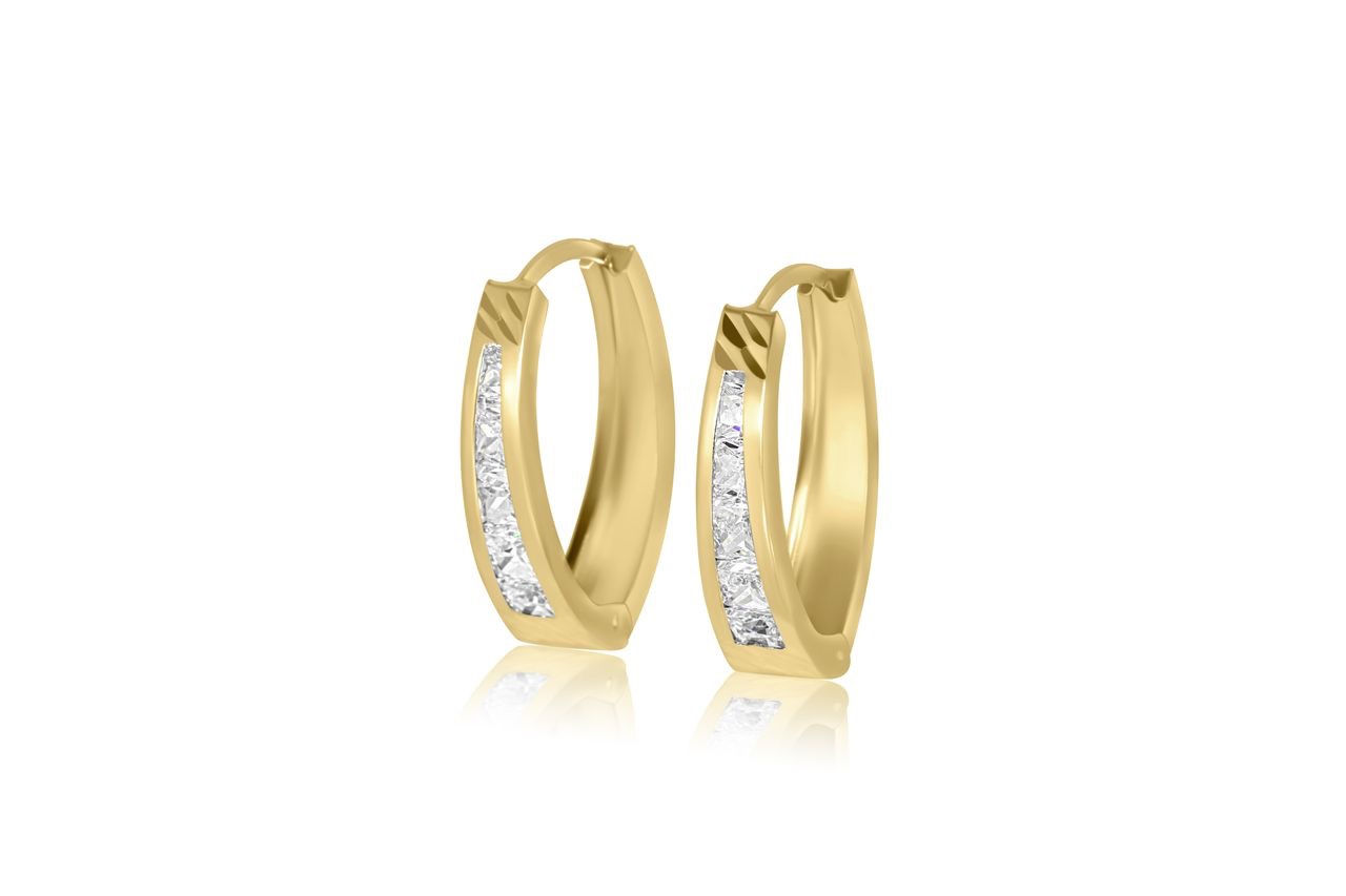 14K YELLOW GOLD CZ REVERSIBLE HUGGIE HOOP EARRINGS