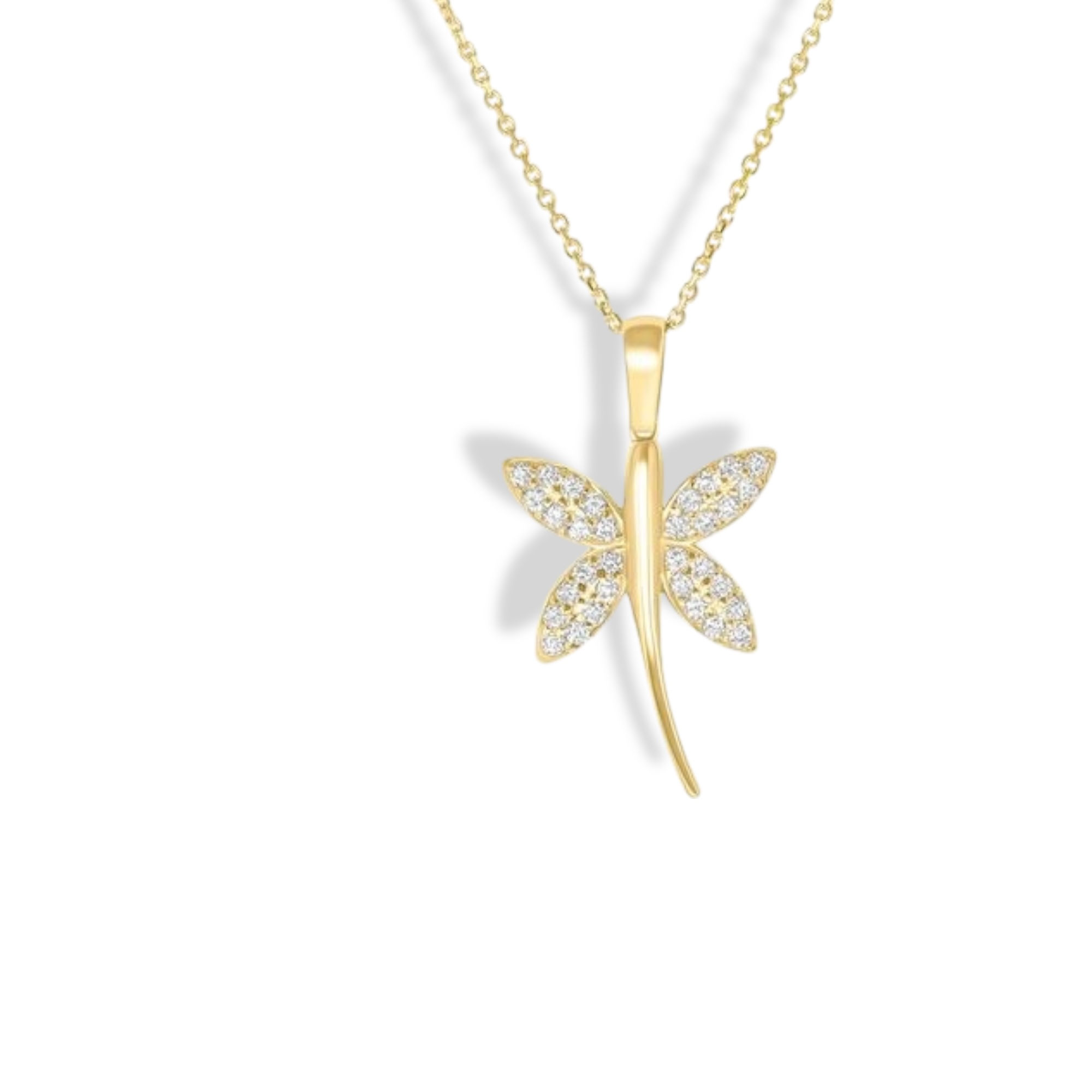 10K YELLOW GOLD CZ DRAGONFLY PENDANT NECKLACE