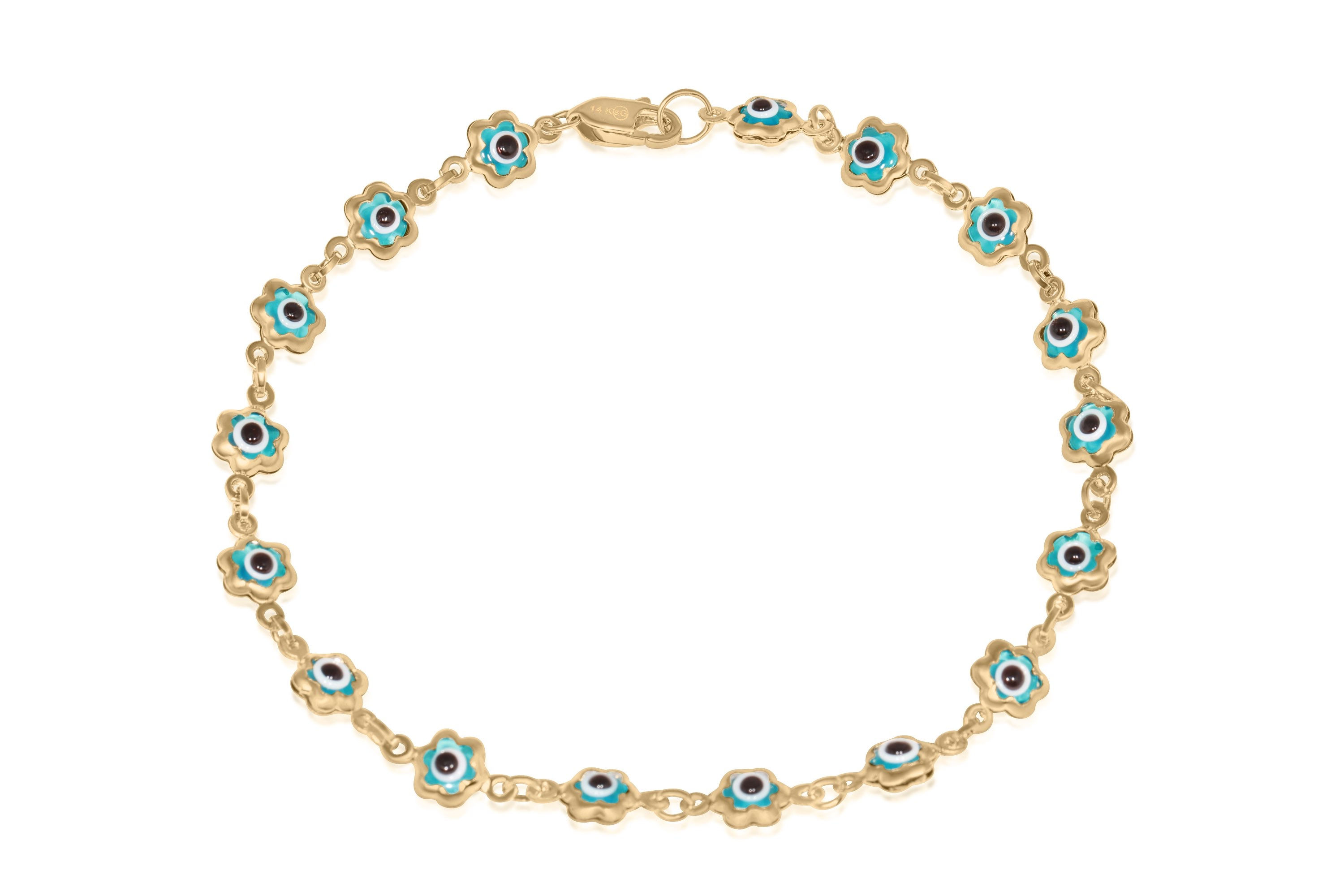 14K Yellow Gold Evil Eye Station Bracelet
