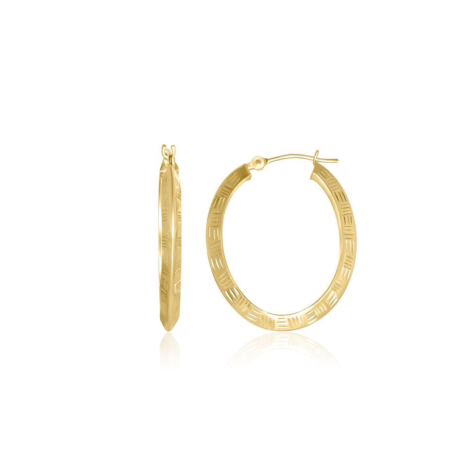 14K YELLOW GOLD OVAL TEXTURED HOOP EARRINGS