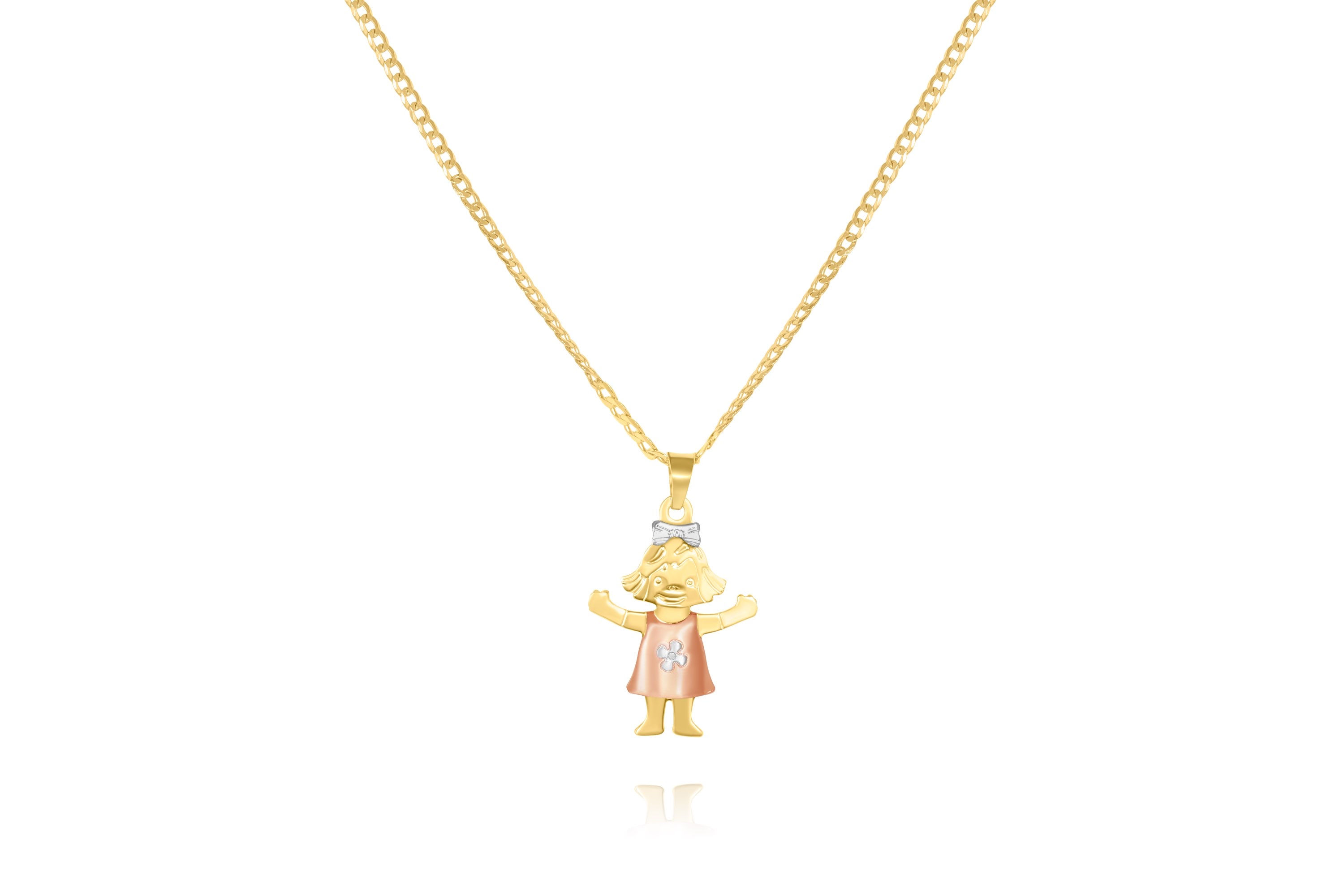 14K GOLD THREE TONE ¨GIRL¨ PENDANT NECKLACE