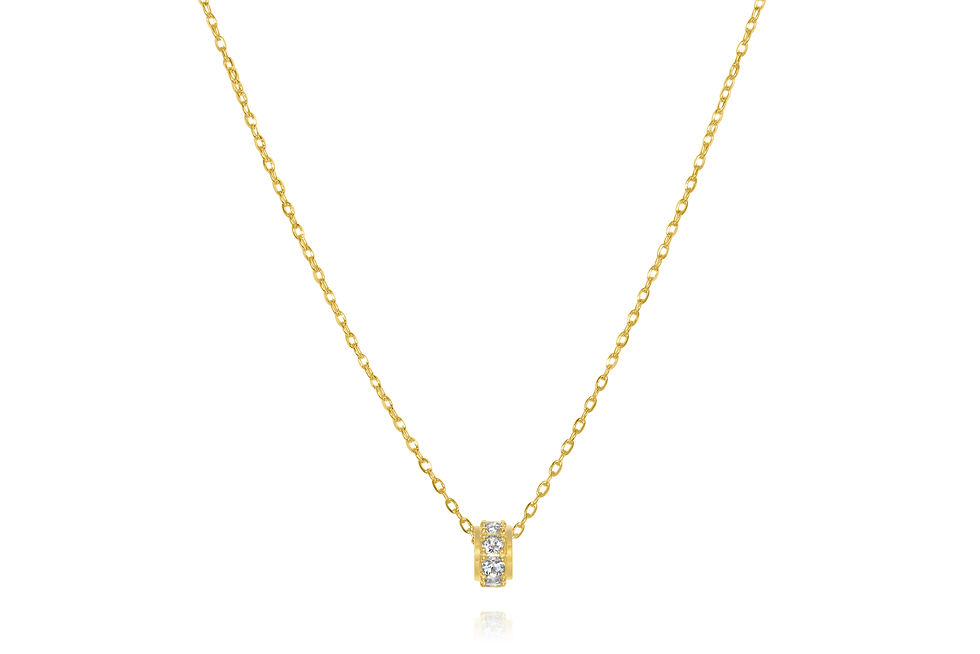 14K YELLOW GOLD RONDEL ROUND PRONG WHITE TOPAZ NECKLACE