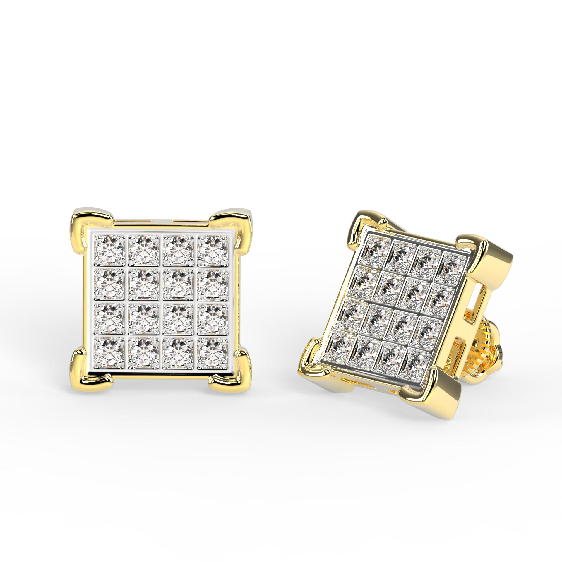 .10 CTW SQUARE DIAMOND CLUSTER STUD EARRINGS