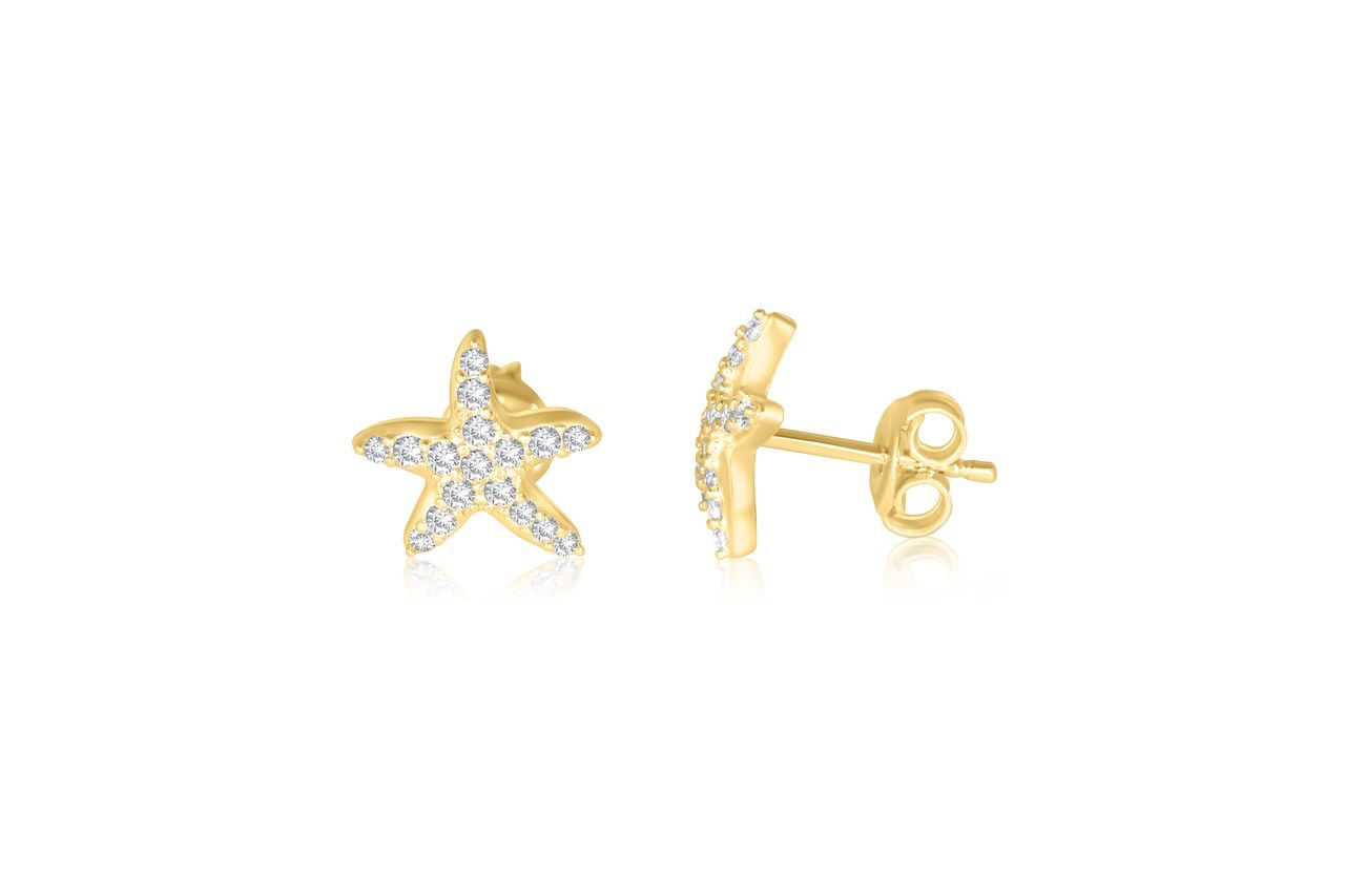 10K YELLOW GOLD CZ STARFISH STUD EARRINGS