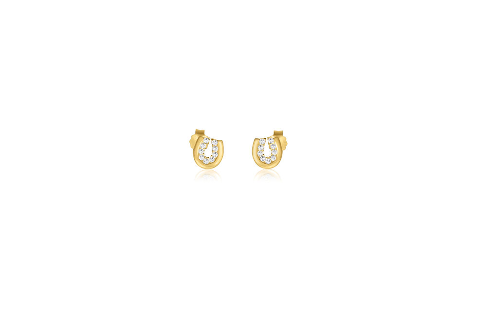 18K YELLOW GOLD CZ HORSESHOE STUD EARRINGS