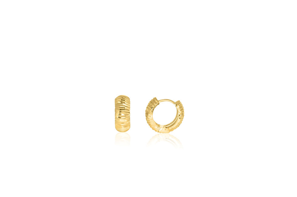 18K DIAMOND CUT YELLOW GOLD HUGGIE HOOP EARRINGS