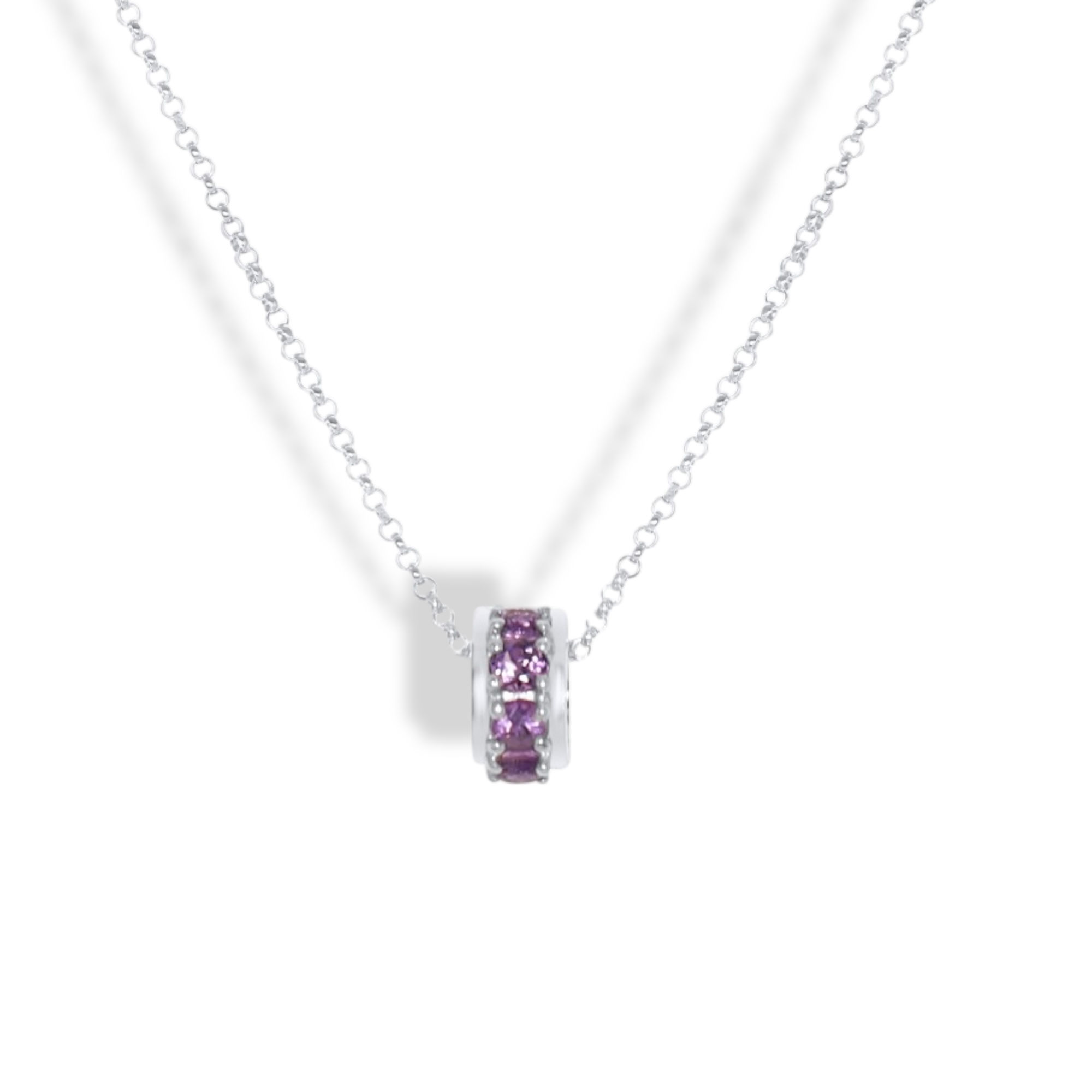 14K WHITE GOLD RONDEL PRONG AMETHYST NECKLACE