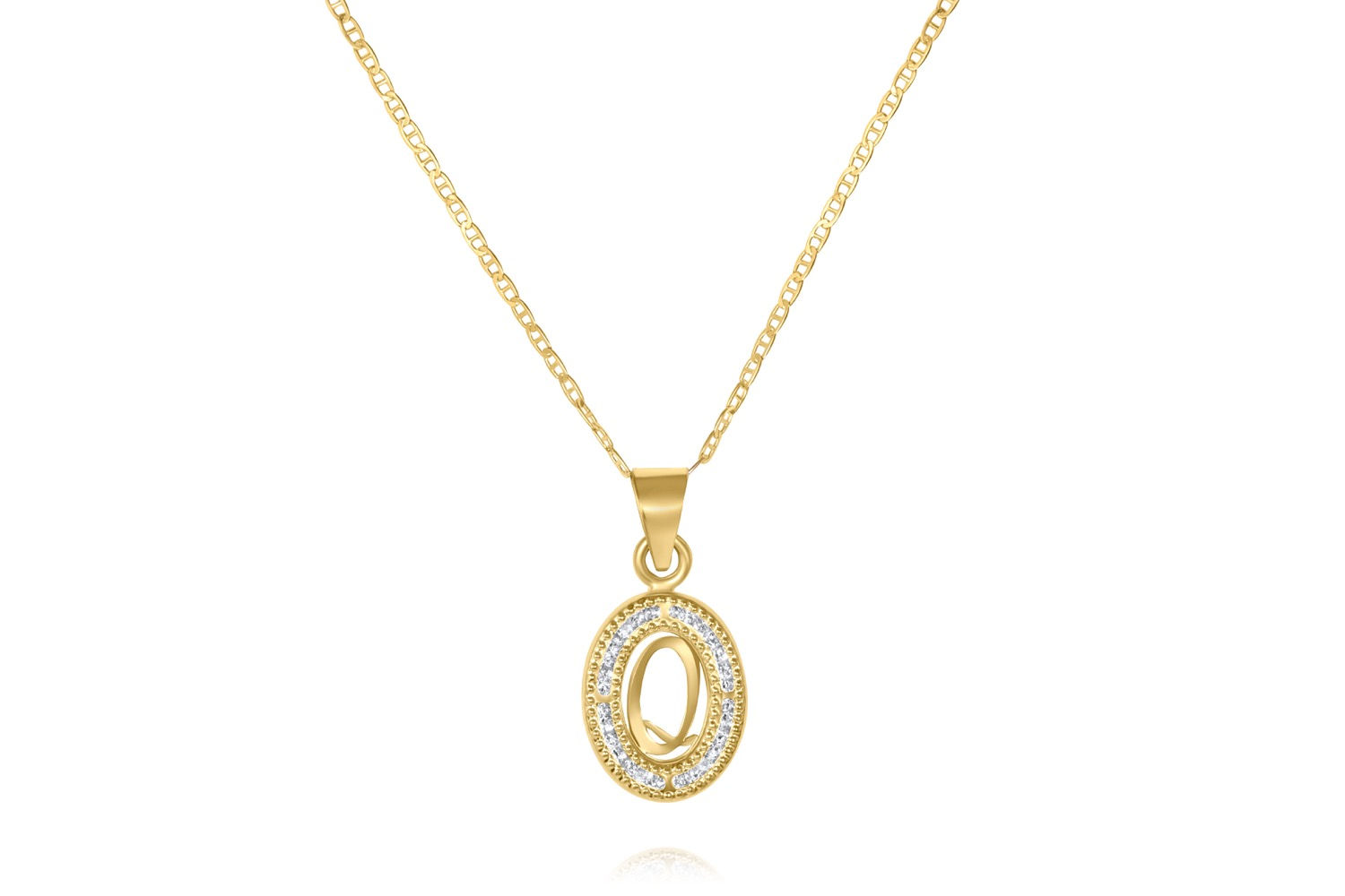 Cubic Zirconia Initial Pendant Necklace in 14K Yellow Gold
