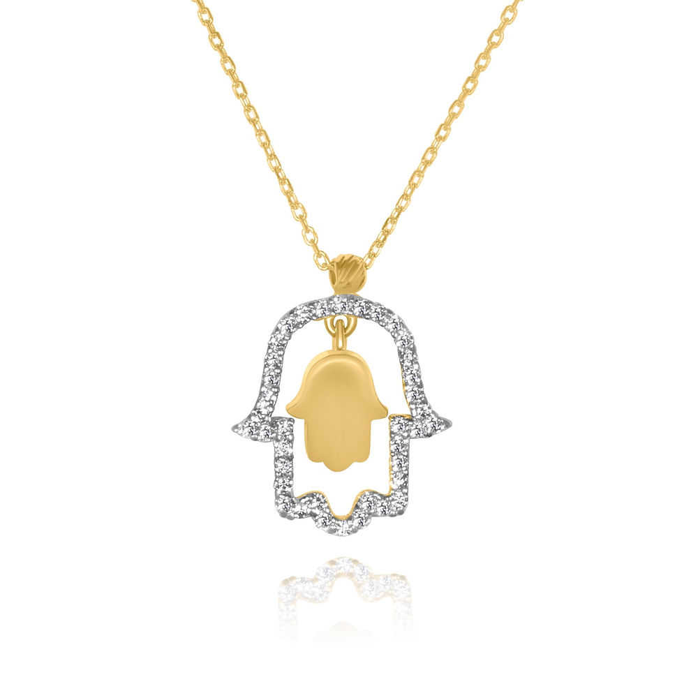 14K YELLOW GOLD AND CUBIC ZIRCONIA HAND OF GOD PENDANT NECKLACE