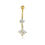 Thumbnail: Gauge Round Cubic Zirconia Flower Dangle Belly Button Ring in 14K Yellow Gold