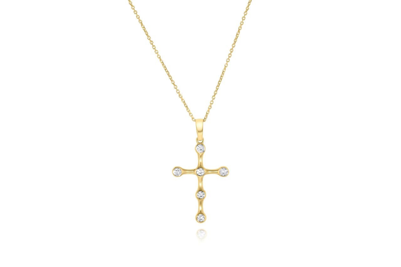 10K YELLOW GOLD CZ CROSS PENDANT NECKLACE