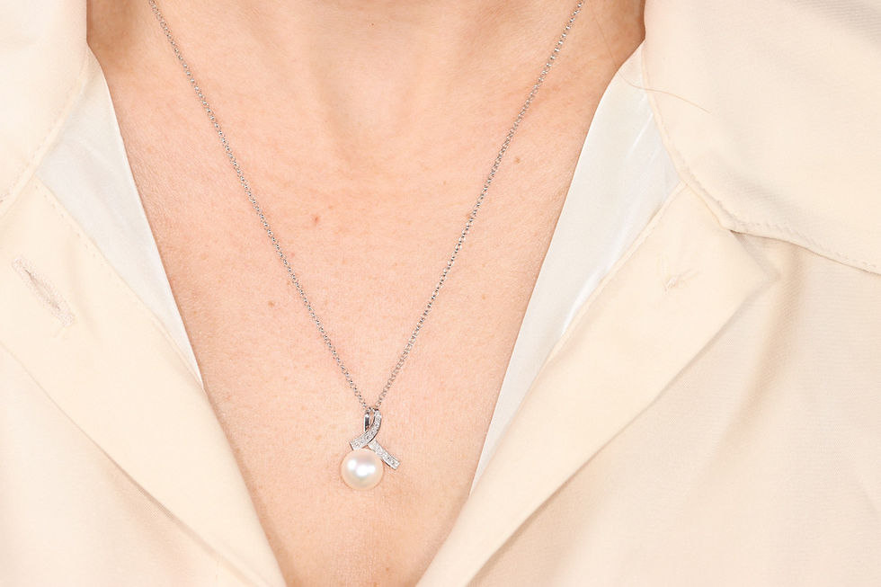 Thumbnail: 14K WHITE GOLD FASHION PEARL AND DIAMOND NECKLACE