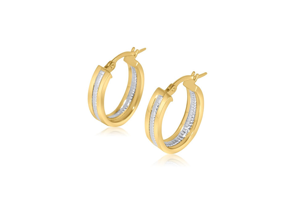 14K TWO TONE OVAL HOOP EARRINGS